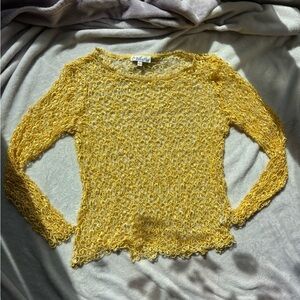 Yellow Swirl Crochet Knit Mesh Long Sleeve Top